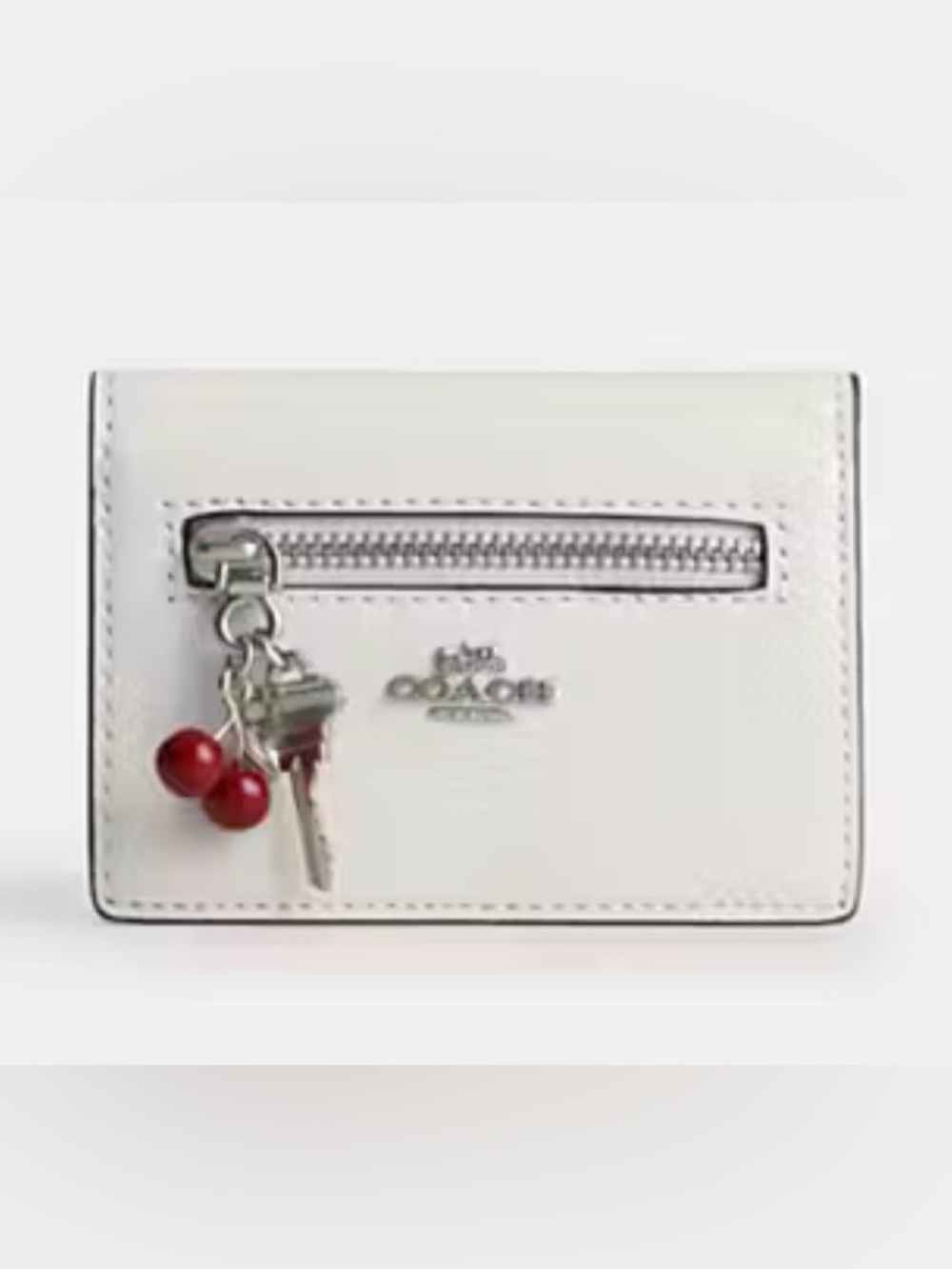 Coach Glazed Leather Card Wallet with Red Cherry Charm NWT Designer Whimsical